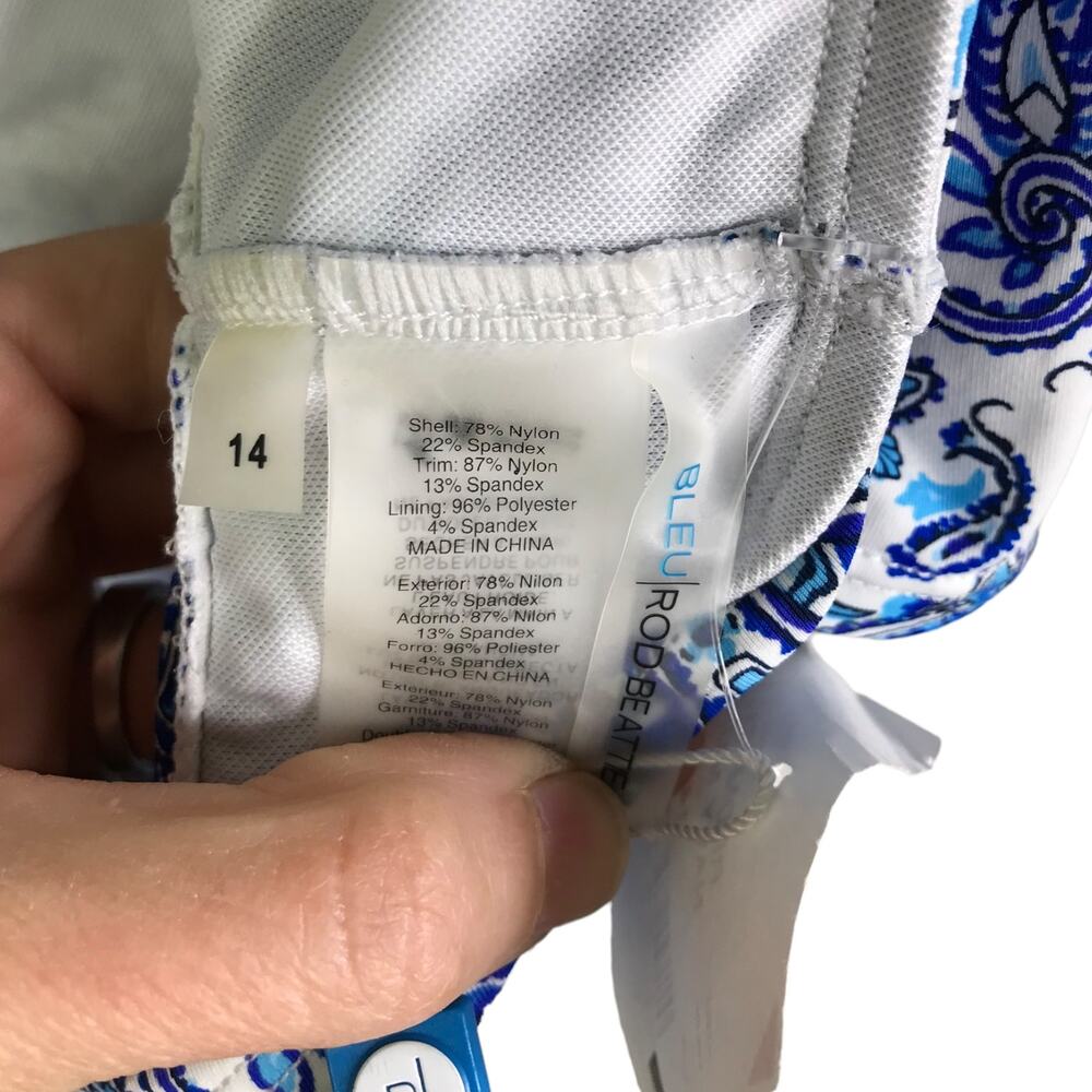 Bleu Rod Beattie Ruched Hipster Bikini Bottoms Womens‎ 14 Blue White Paisley NWT - Picture 2 of 7